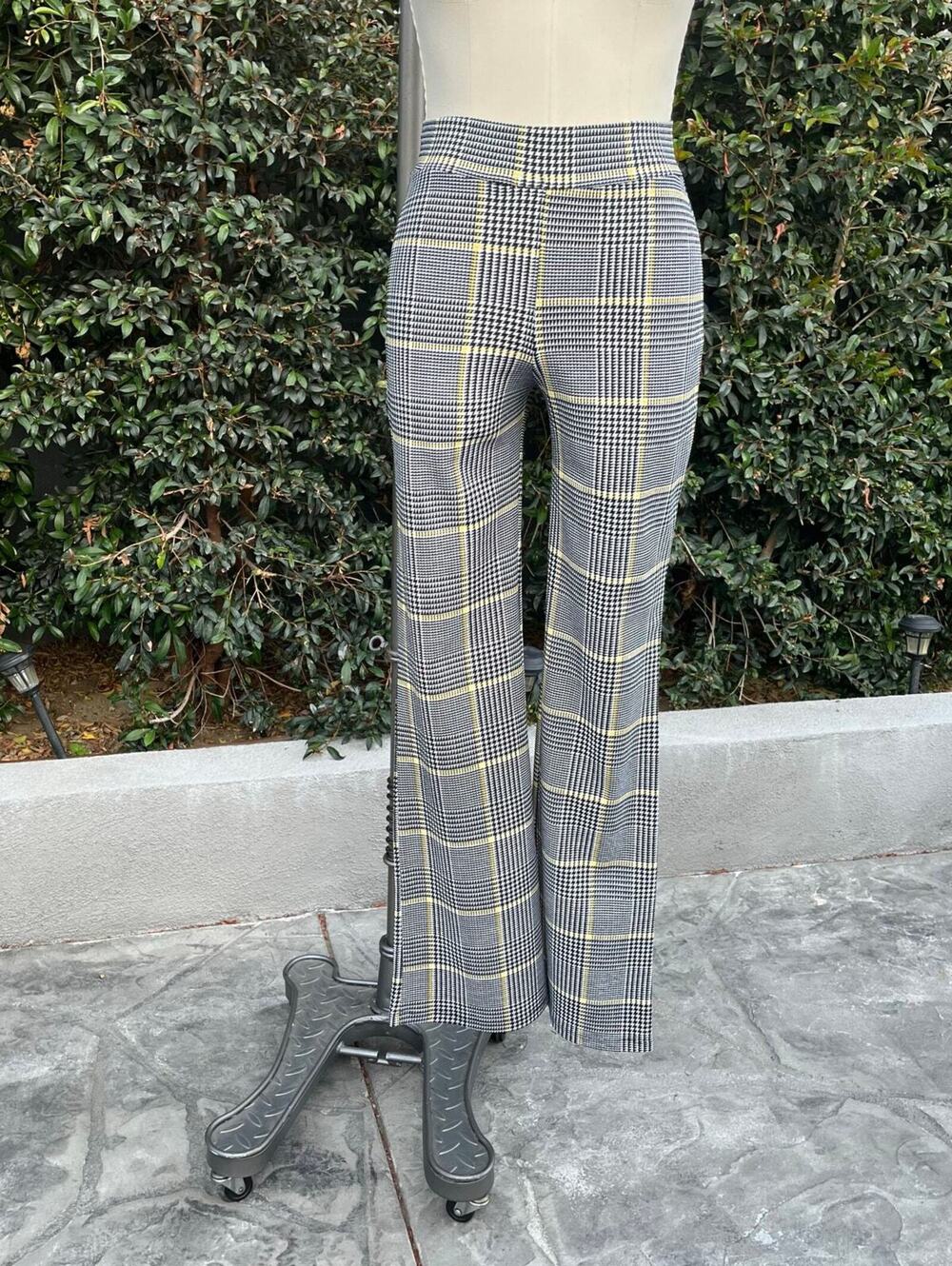Collegiate Y2K Preppy Black White Plaid Houndstooth 1990s Pants USA Made Small
